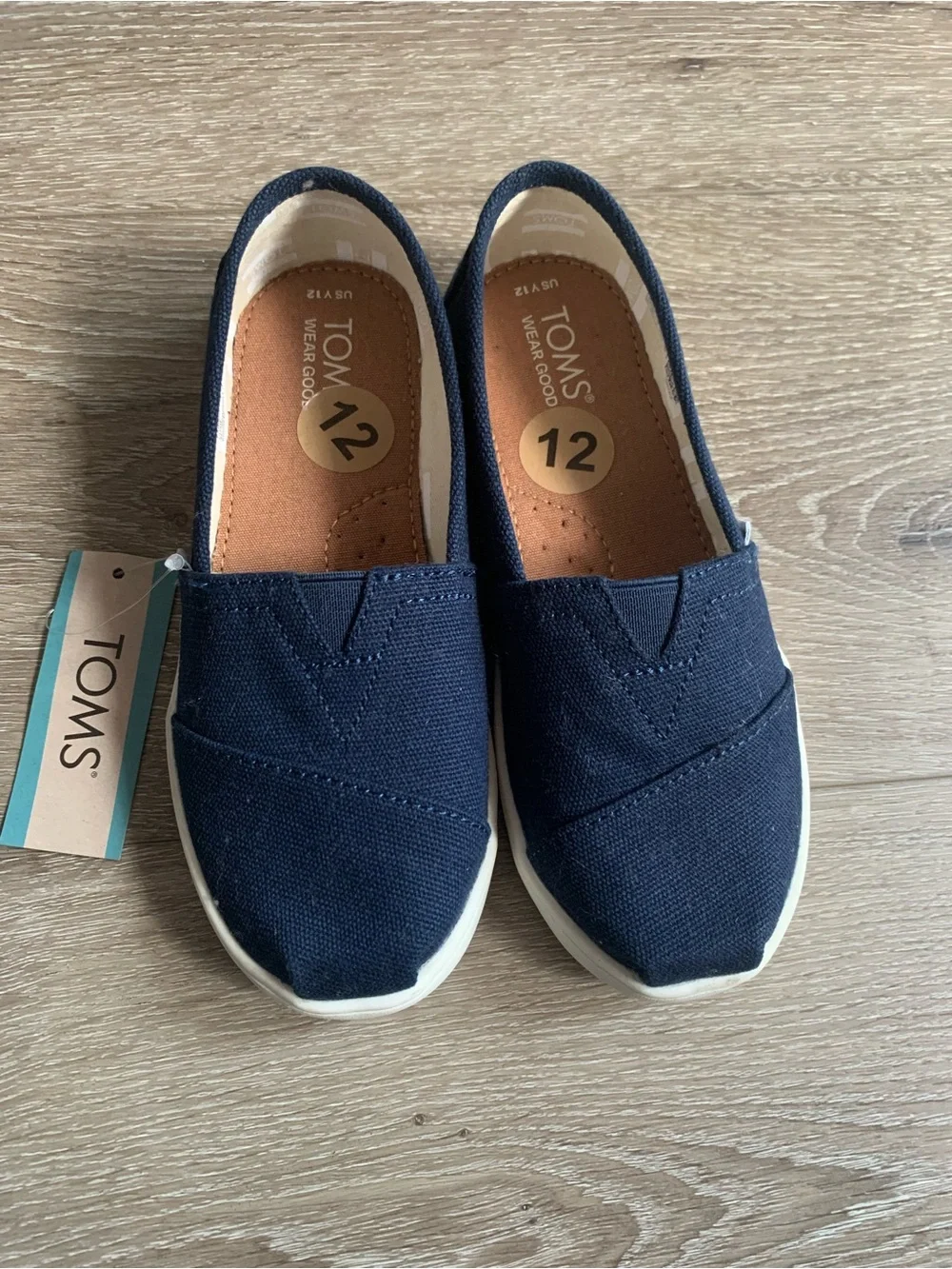 TOMS Kids Unisex Size 12 Navy Blue Canvas Low Top Flats Shoes Brand New